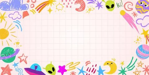 Kindergarten border frame with cute space doodles Stock Illustration