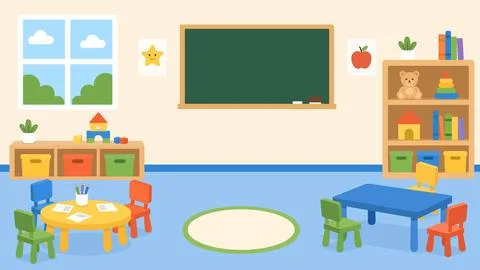 Kindergarten classroom with chalkboard Stock Illustration