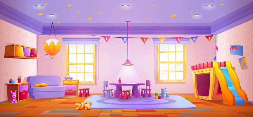 Kindergarten classroom interior Stock Illustration