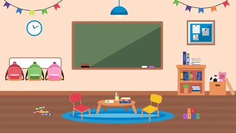 Kindergarten classroom scene vector illustration 스톡 일러스트