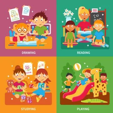 Kindergarten concept set Stock Illustration