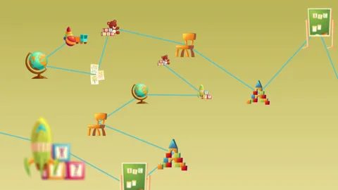 Kindergarten connection lines animation Stock Footage 157040032