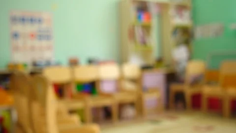 Kindergarten. Defocused image of the game room. Stock Footage 96845854
