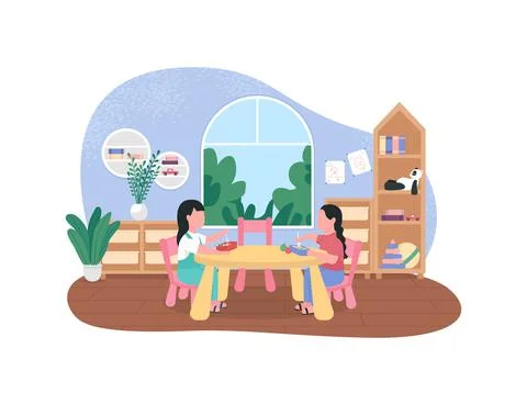 Kindergarten dinner break 2D vector web banner, poster Illustrazione stock