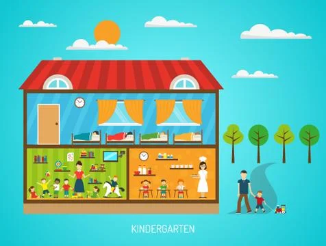 Kindergarten Flat Poster Illustrazione stock