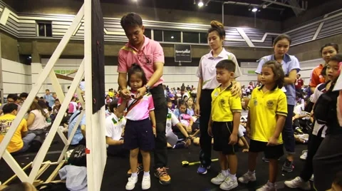 Kindergarten high jump competition. Stock Footage 55273993