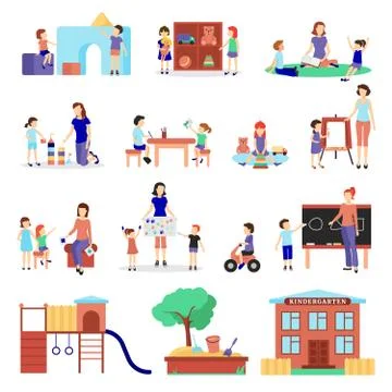 Kindergarten Icons Set Illustrazione stock