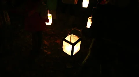 Kindergarten Lantern Procession at Night Stock-Footage 47918599