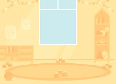 Kindergarten room flat color vector illustration Stock Illustration