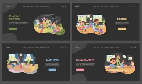 Kindergarten routine set. Flat vector illustration Stock Illustration
