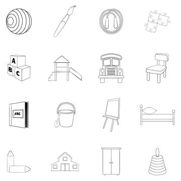 Kindergarten security icon set outline Ilustración de archivo