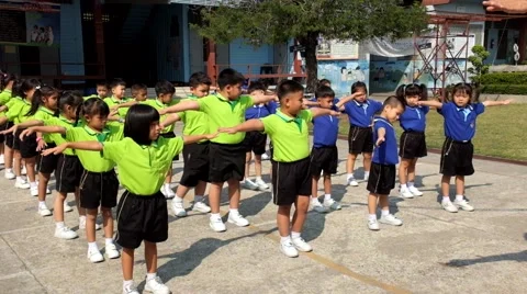 Kindergarten Students are studying Physical Education Stock Footage 47255986