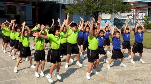 Kindergarten Students are studying Physical Education Stock Footage 47256180