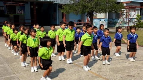 Kindergarten Students are studying Physical Education Stock Footage 47256237