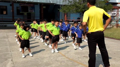 Kindergarten Students are studying Physical Education Stock Footage 47256847