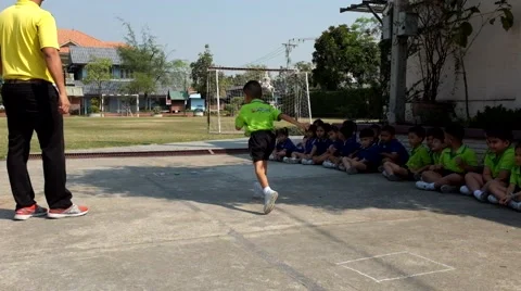 Kindergarten Students are studying Physical Education Stock Footage 47257319