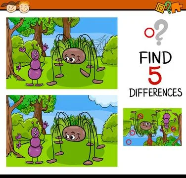 Kindergarten task of differences Cartoon Illustration of Finding Differenc... 스톡 사진