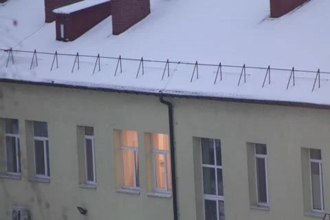 Kindergarten windows on the facade in winter Stock Photos