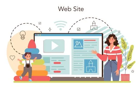Kindergartener online service or platform. Professional nany Stock Illustration