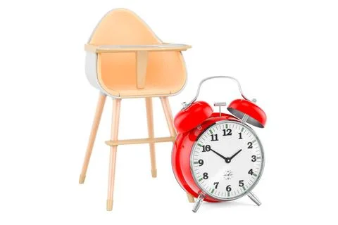 Kinderhochstuhl mit Wecker, 3D-Rendering Baby high chair with alarm clock,... Foto stock
