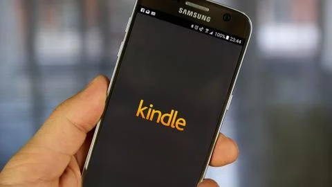 Kindle android application on a cell phone. Stock Photos
