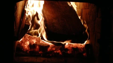 Kindled fireplace before the holiday Stock Footage 220556884
