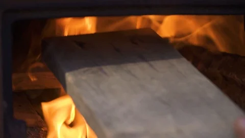 Kindling of fire in the oven Stock Footage 95766044