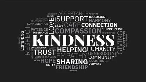 Kindness and Empathy Word Cloud Vector Illustration on Black Background 库存插图