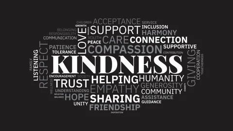 Kindness word cloud animation featuring positive social values and emotiona.. Stock Footage 343987146