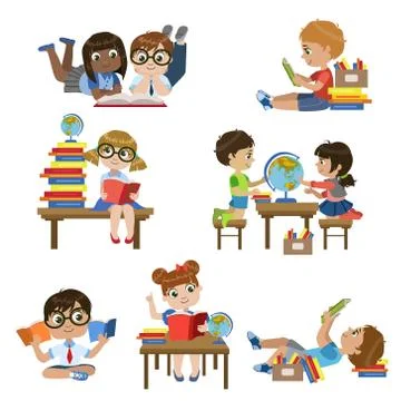 Kinds In Library Set Stock Illustration