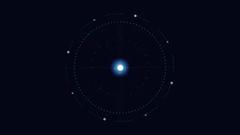 Kinetic Cybernetic Interface Loop with Rotating Tech Rings and Pulsating Bl.. Stock Footage 345775373