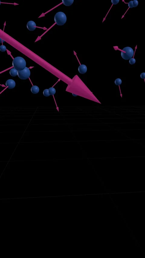 Kinetic Particle Simulation with Blue Spheres and Pink Vector Arrows Stock Footage 328137997