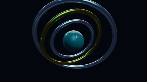 Kinetic Sculpture Interlocking Chrome Rings Gyroscope with continuous pr 4K Loop Vídeos de archivo 345961240