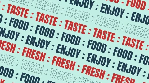 Kinetic Typography Pattern with Food and Taste Text Stock Footage 344849411