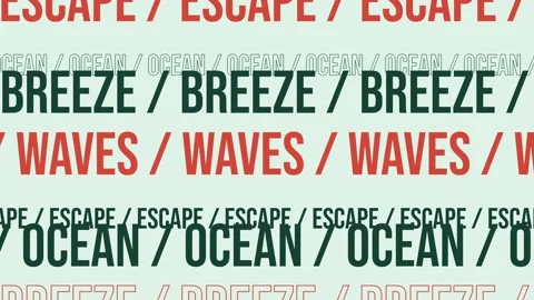 Kinetic Typography Pattern with Ocean Escape and Breeze Text Stock Footage 344852686