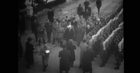 King Abdullah I bin al-Hussein of Jordan being greeted by military soldiers Stock Footage 43488680