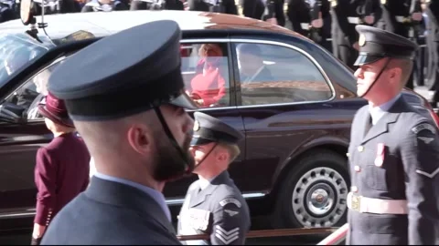 King and Queen arrive to attend the official opening  of the Senedd Stock Footage 347801548