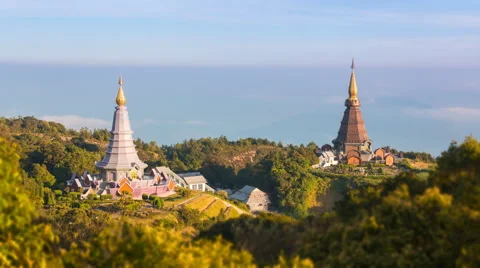 King and Queen Pagoda Of Doi Inthanon National Park ChiangMai, Thailand Stock Footage 45681361