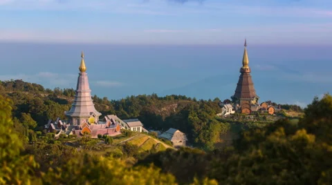 King and Queen Pagoda Of Doi Inthanon National Park ChiangMai, Thailand Stock Footage 45688392