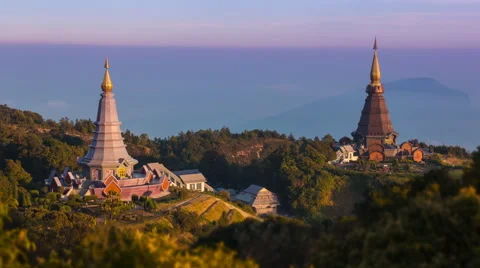 King and Queen Pagoda Of Doi Inthanon National Park ChiangMai, Thailand Stock Footage 45690982