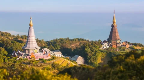 King and Queen Pagoda Of Doi Inthanon National Park ChiangMai, Thailand Stock Footage 45694651