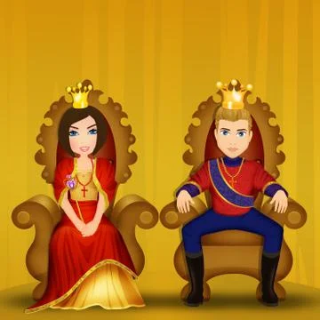 King and queen seated on the throne Stock Illustration