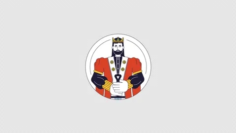 King archetype 2D cartoon avatar circle animation Stock Footage 327645338