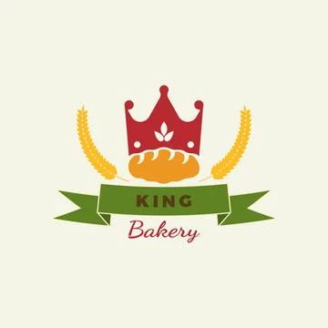 King Bakery Logo Design Vector Illustration. Bread, with crown and wheat symb Stock Illustration