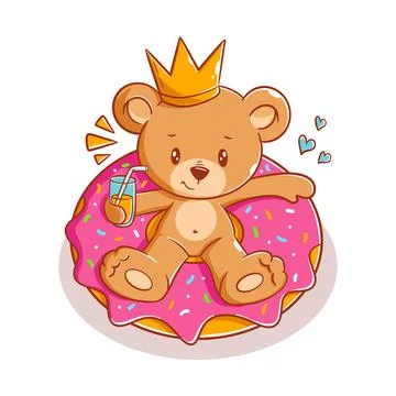 King bear is relaxing on a donut Stock Illustration