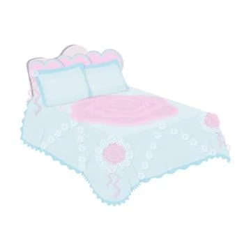 King bed with white blanket.Queen bed with pink pillows.Bed single icon in Stock Illustration