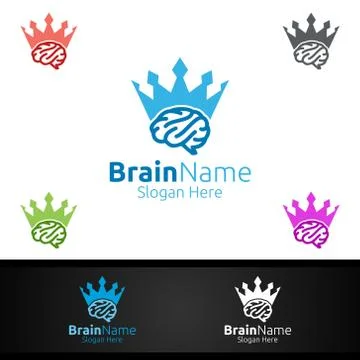 King Brain Technology Logo with Think Idea Concept Design Stock Illustration