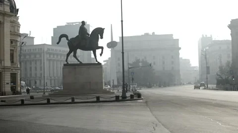King Carol 1st statue in front of the university Stock Footage 53808403