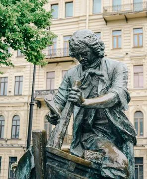 'King-Carpenter': Monument to emperor Peter the Great on the Admiralty Stock Photos