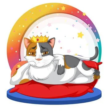 King cat with lying pose cartoon Illustrazione stock